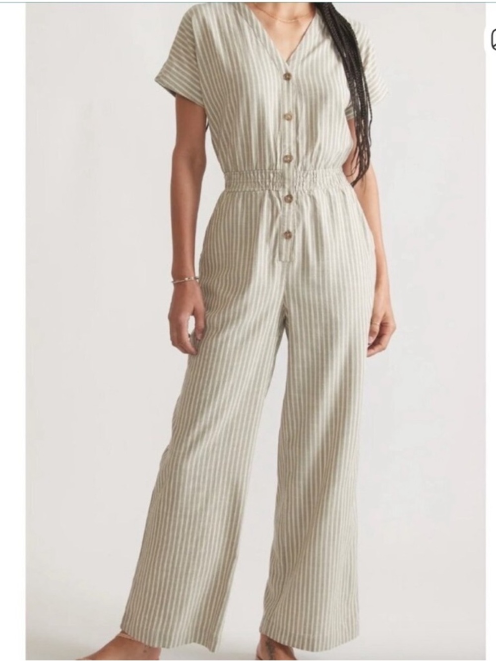 NWT Marine Layer Lia Wide Leg Jumpsuit Olive Green Stripe Size
Large